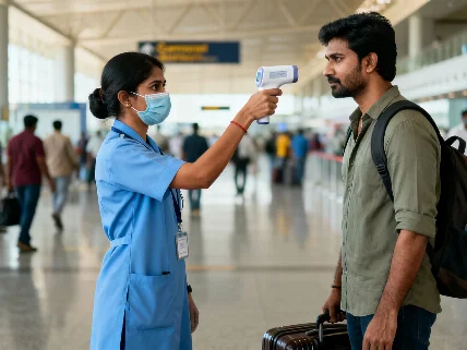 En el aeropuerto de Gannavaram refuerzan los controles para viajeros internacionales