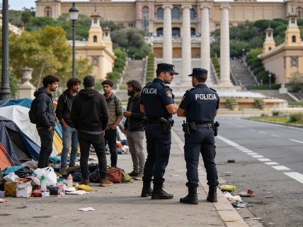 Desalojo policial de un asentamiento de sintecho en Montjuïc Español.News