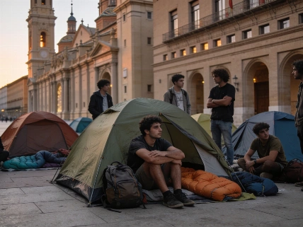 Noche tensa para jóvenes acampados en la plaza de España de Zaragoza Español.News