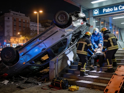 Accidente en Paseo de la Castellana: coche termina en las escaleras del metro Español.News