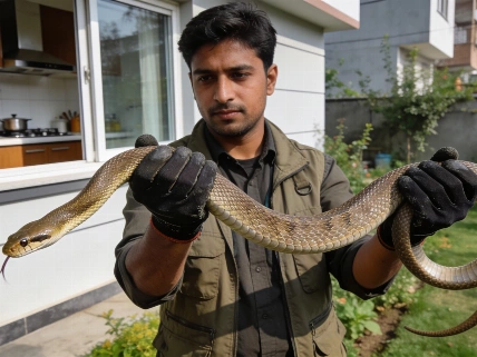 Un ave rapaz deja caer una serpiente viva durante un desayuno familiar en Srinagar