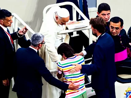 Roscón, hijo de Samantha Vallejo-Nágera, protagonista de la velada en el encuentro con el Papa León XIV