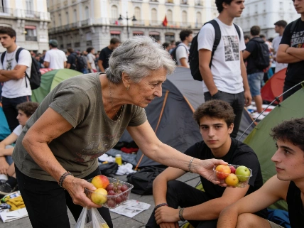 Una mujer de 76 años da fuerza a la acampada juvenil en Sol tras el desahucio Español.News