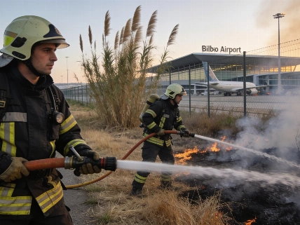 Incendio junto al aeropuerto de Bilbao: los bomberos logran contener las llamas