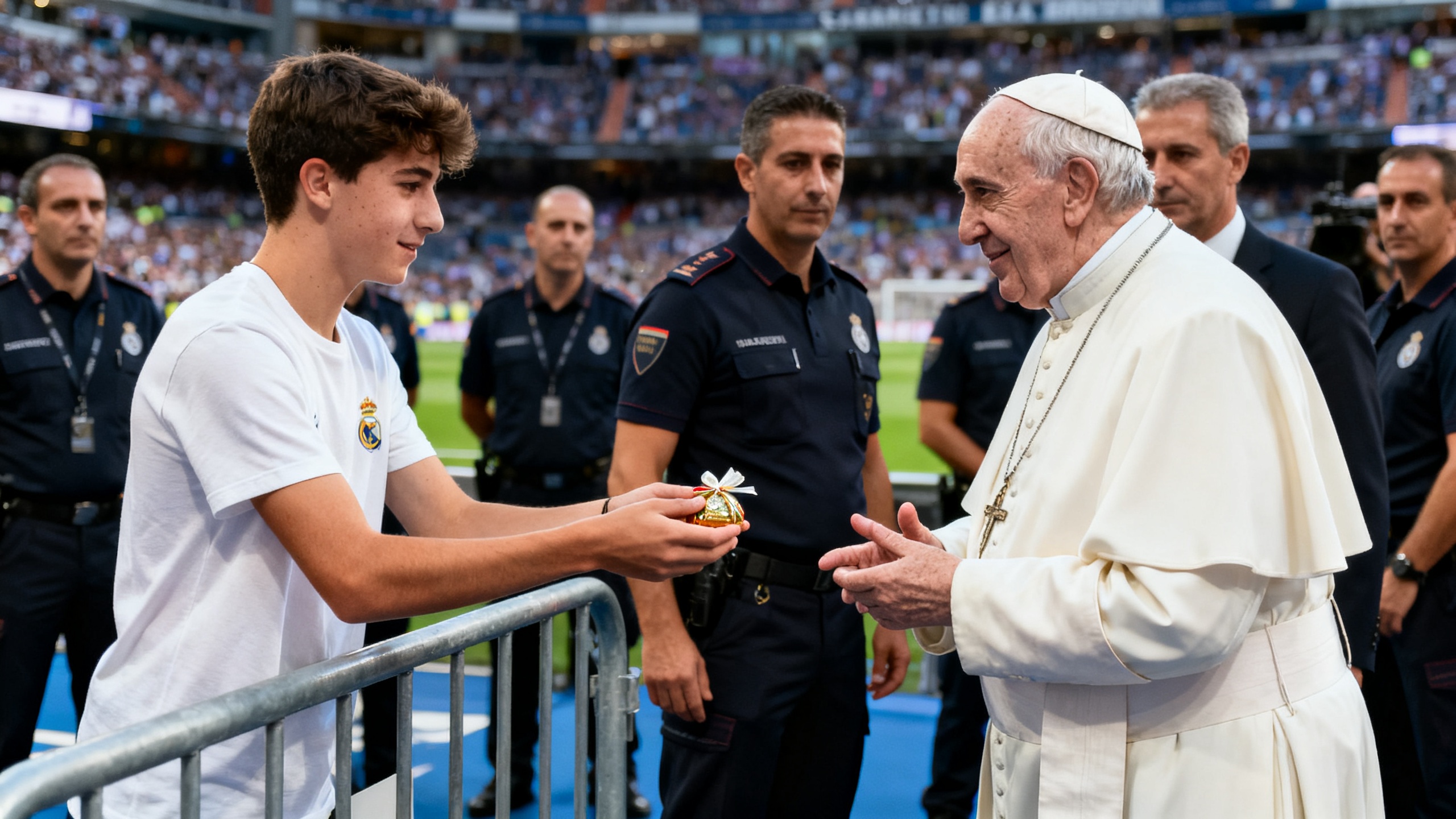 El emotivo encuentro del Papa con un joven admirador en el «Santiago Bernabéu» Español.News