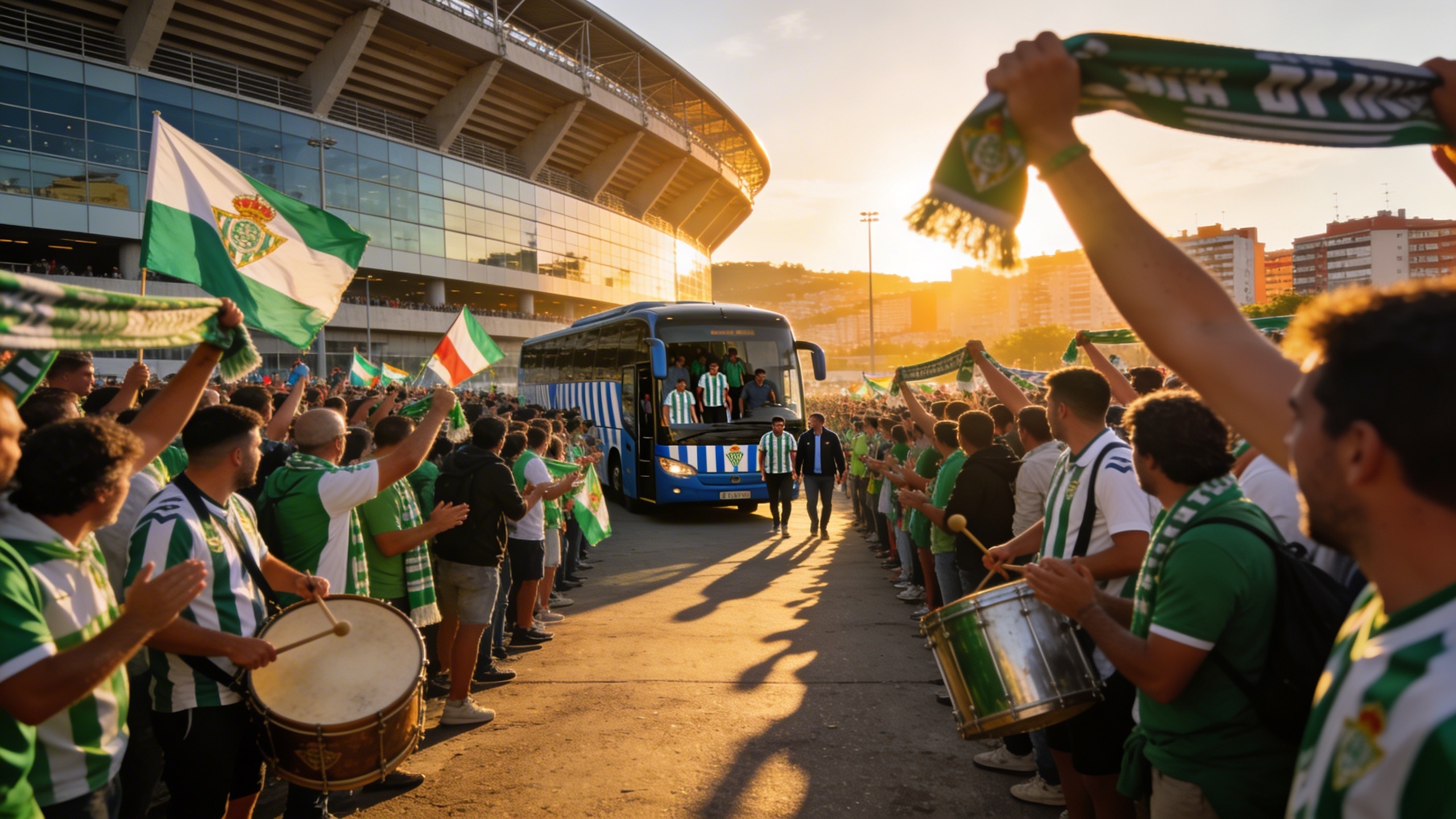 Cientos de aficionados reciben al Racing en el estadio antes del partido decisivo Español.News