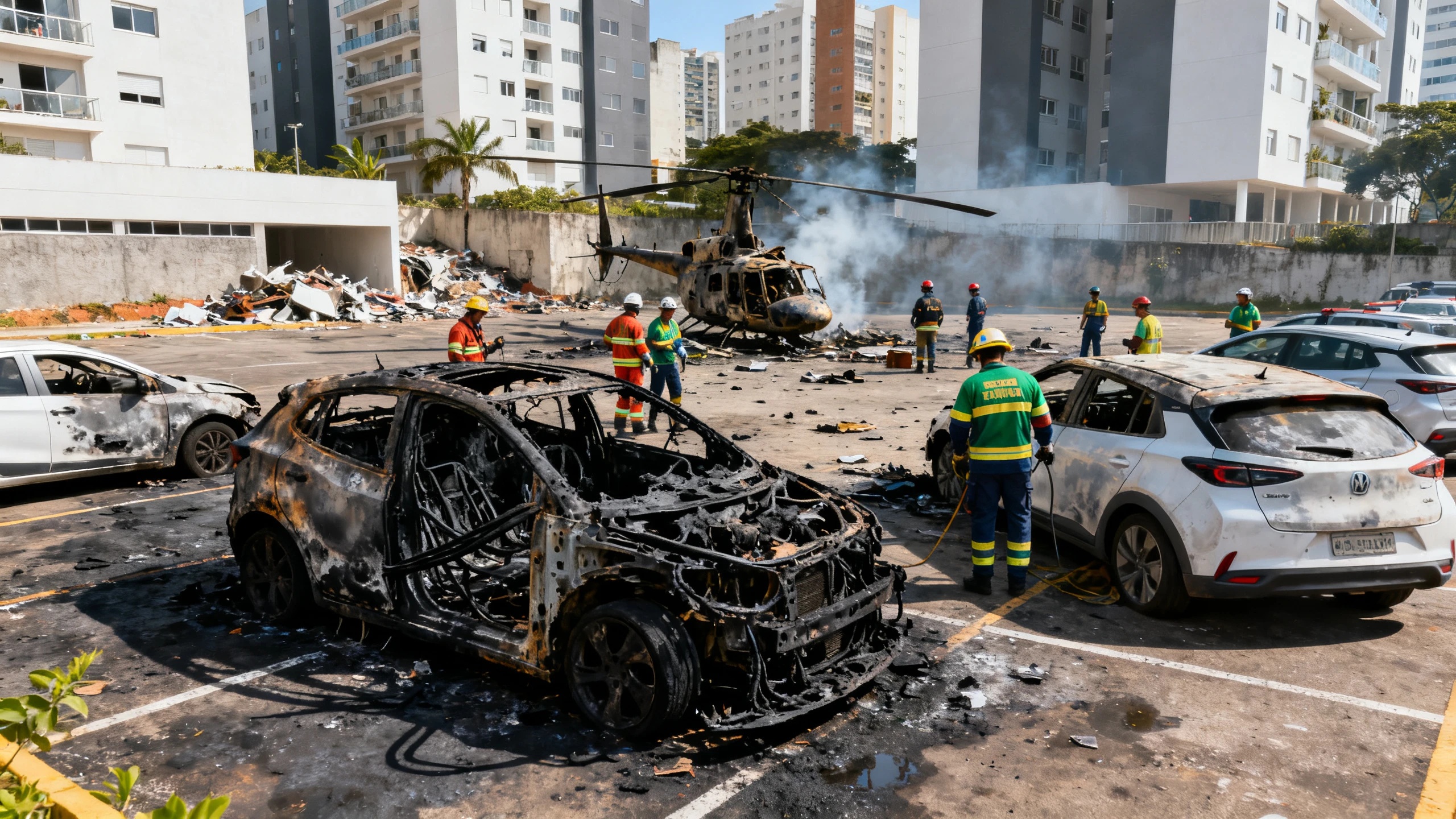 Un incendio tras un accidente de helicóptero destruye 20 coches eléctricos en el oeste de Río Español.News